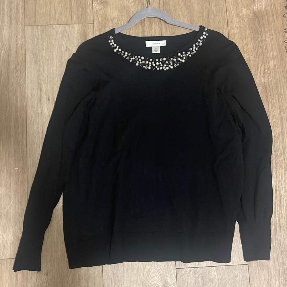 CJ Banks Bedazzled Black Sweater with tags